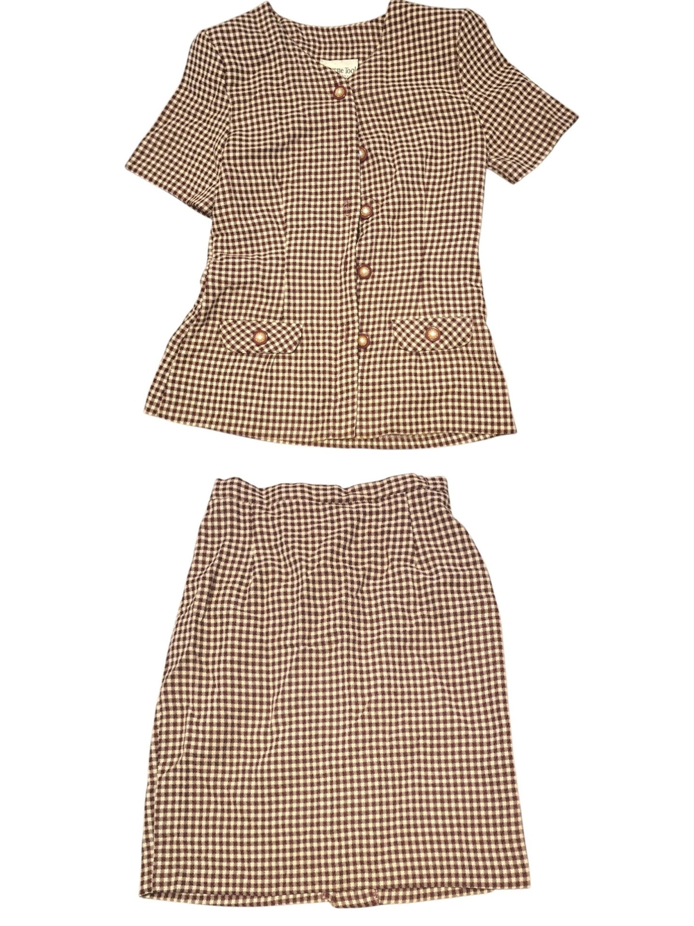 Vintage Paquette Too! Gingham Skirt Suit Set - Brown & Cream